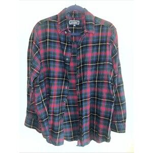 Club Room Mens Flannel chore Blue Plaid Button Up Shirt Holiday Classic Heavy XL